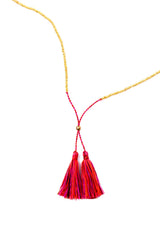 Gold Bead Tassel Necklace (Cherry)