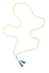 Gold Bead Tassel Necklace (Forest)