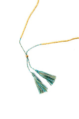 Gold Bead Tassel Necklace (Forest)