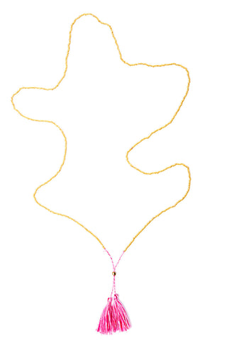Gold Bead Tassel Necklace (Pink Fizz)