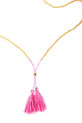 Gold Bead Tassel Necklace (Pink Fizz)