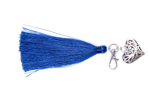 Silver Heart & Tassel Keyring - Navy (Sml)