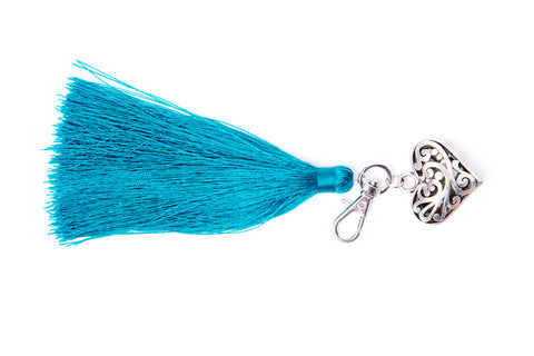Silver Heart & Tassel Keyring - Teal (Sml)