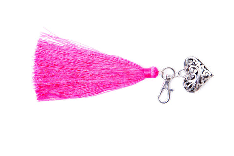Silver Heart & Tassel Keyring - Pink (Sml)