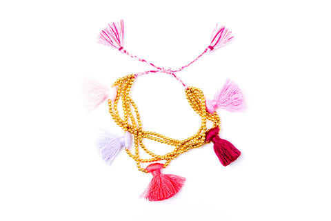 Gold Bead Tassel Bracelet (Pink Fizz)