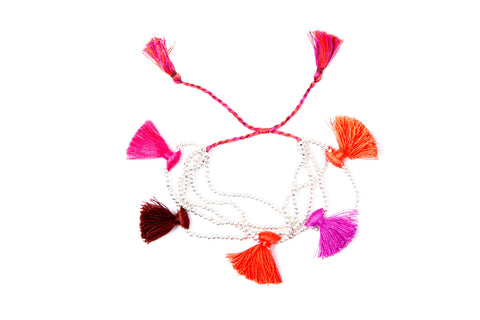 Silver Bead Tassel Bracelet (Cherry)