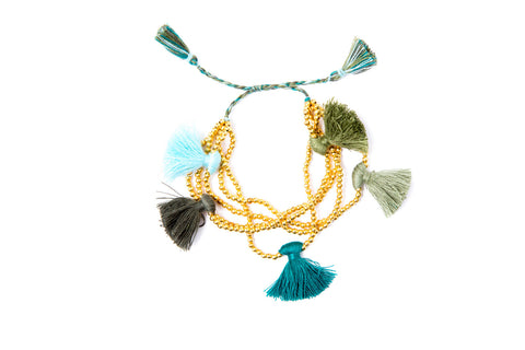 Gold Bead Tassel Bracelet (Forest)