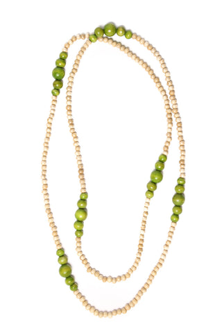 Long Bead Necklace Natural with Lime
