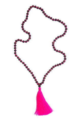 Dark Wood Bead Necklace (Hot Pink)