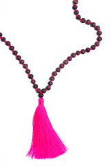 Dark Wood Bead Necklace (Hot Pink)