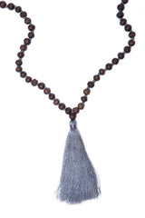 Dark Wood Bead Necklace (Grey)