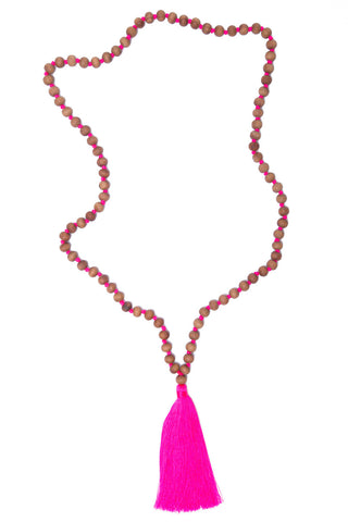Natural Wood Bead Necklace (Hot Pink)