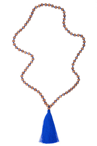 Natural Wood Bead Necklace (Royal Blue)