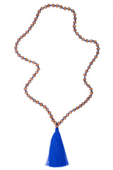 Natural Wood Bead Necklace (Royal Blue)