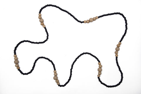 Long Bead Necklace Charcoal & Natural