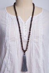 Dark Wood Bead Necklace (Grey)