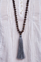 Dark Wood Bead Necklace (Grey)