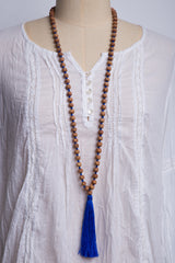Natural Wood Bead Necklace (Royal Blue)