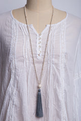 Bead Necklace (White & Silver)